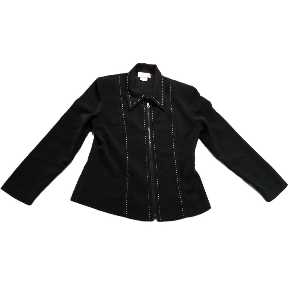 VTG Pride Joy Jacket Women 8 Black Zip Front Contrast Stitch 90s USA Made Blazer